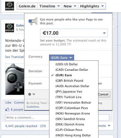 Verschiedene W&auml;hrungen stehen zur Auswahl.
